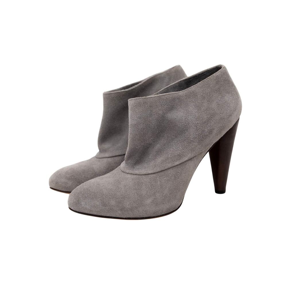 Cole Haan Gray Suede Wooden Cone Heel Ankle Boots Size 9.5